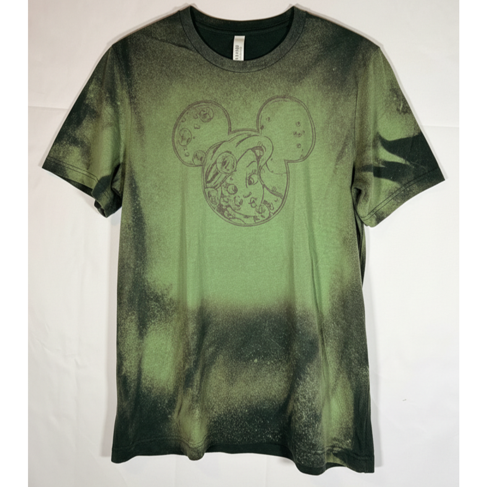 Disney Mickey Mouse Bleach Dyed Graphic Tee Unisex L Green Custom Acid Wash